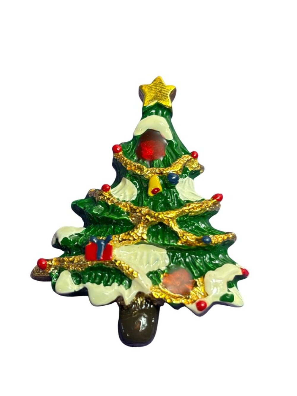 Vintage Plastic Christmas Tree Brooch Pin Multicolor 2 1/8 inches
